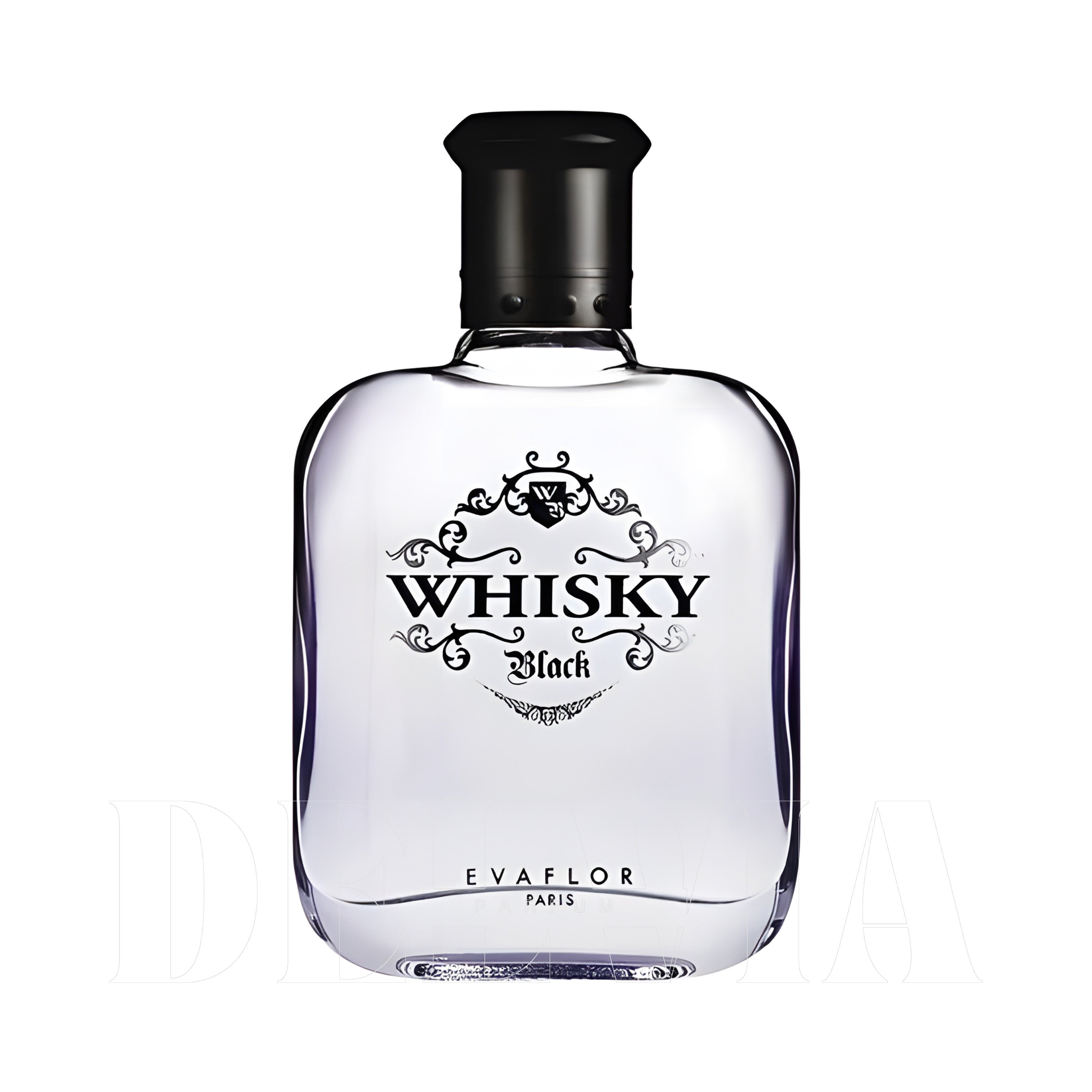 Whisky Evaflor Black For Men 1 ml dekant parfüm — kutu ve şişe görseli