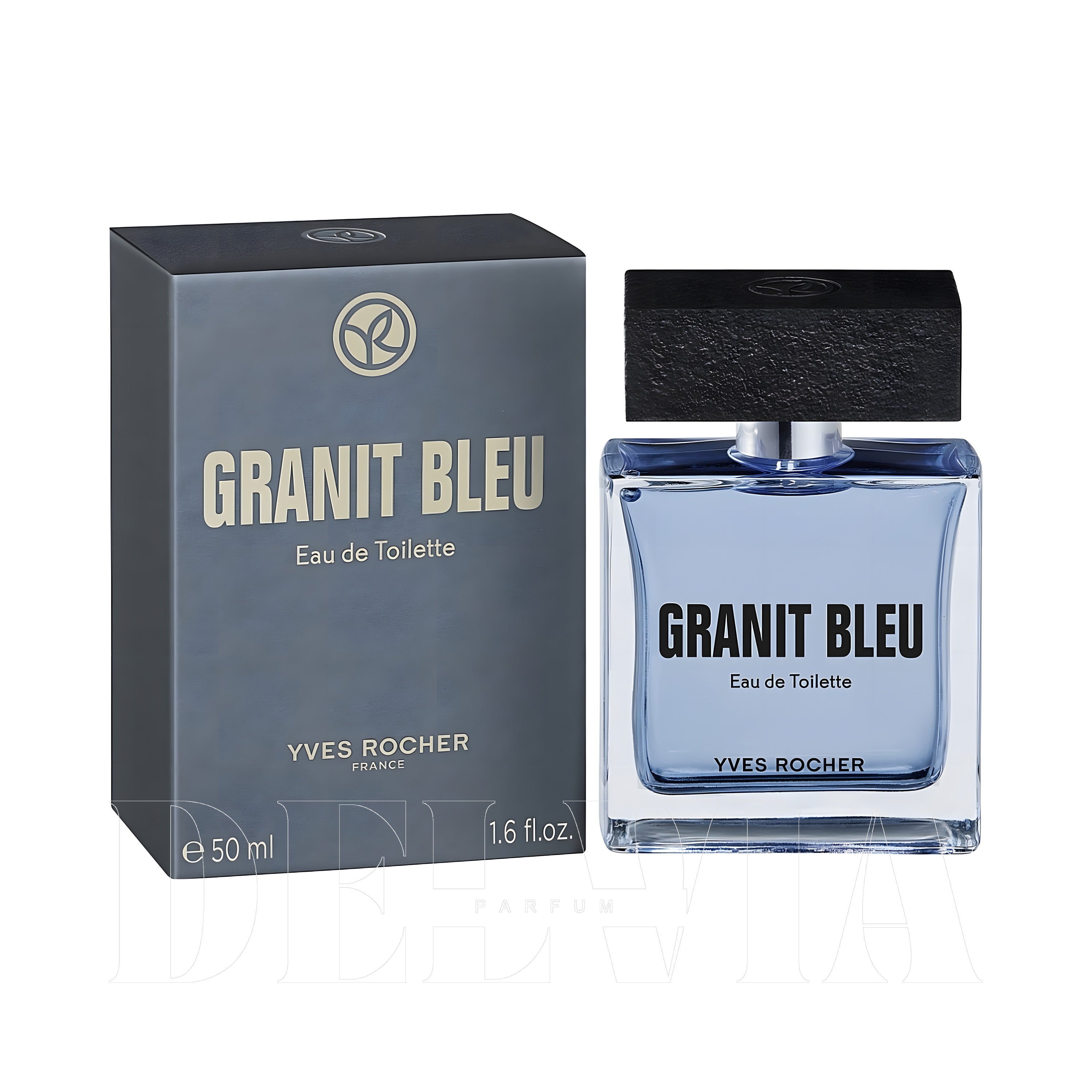 Yves Rocher Granit Bleu 2 ml dekant parfüm — kutu ve şişe görseli