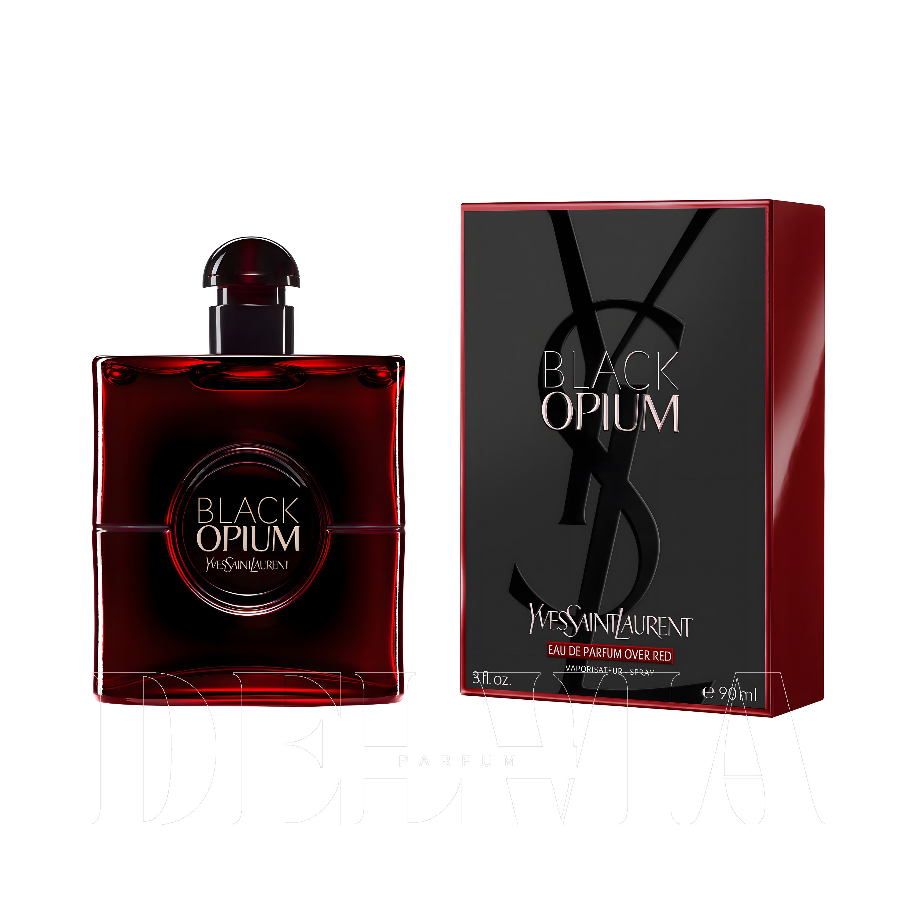 Yves Saint Laurent Black Opium Over Red 15 ml dekant parfüm — kutu ve şişe görseli