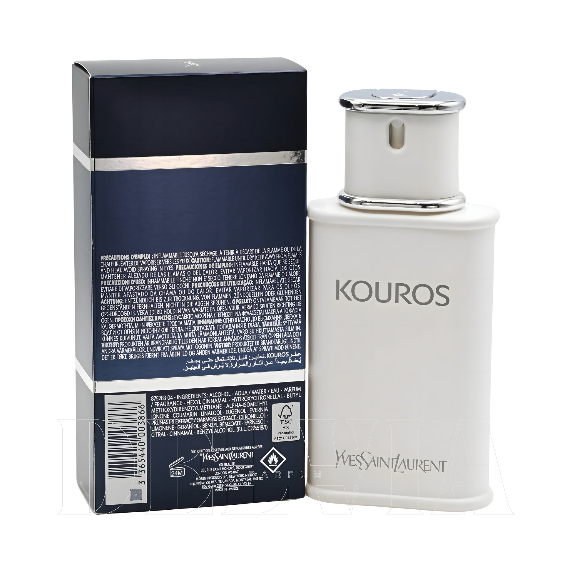 Yves Saint Laurent Kouros 8 ml dekant parfüm — kutu ve şişe görseli