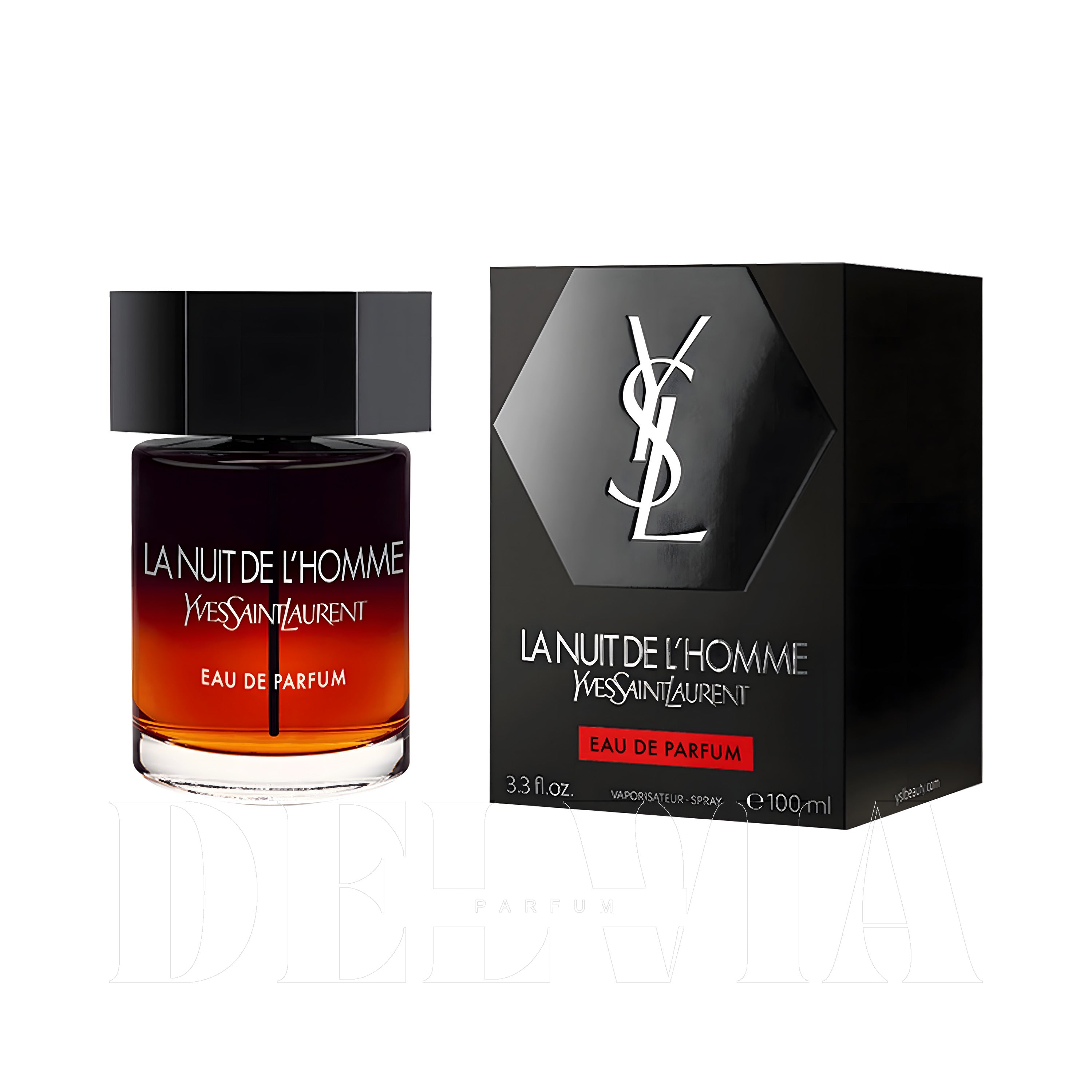 Yves Saint Laurent La Nuit De L Homme 8 ml dekant parfüm — kutu ve şişe görseli