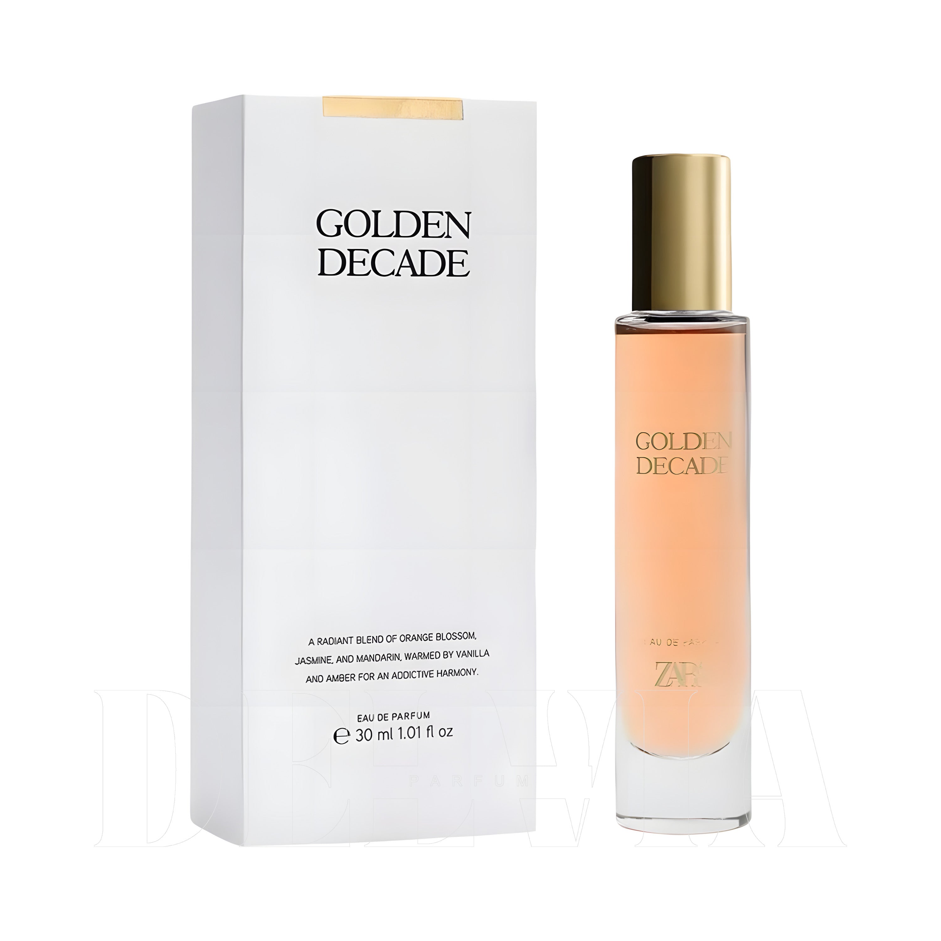 Zara Golden Decade Edp 20 ml dekant parfüm — kutu ve şişe görseli