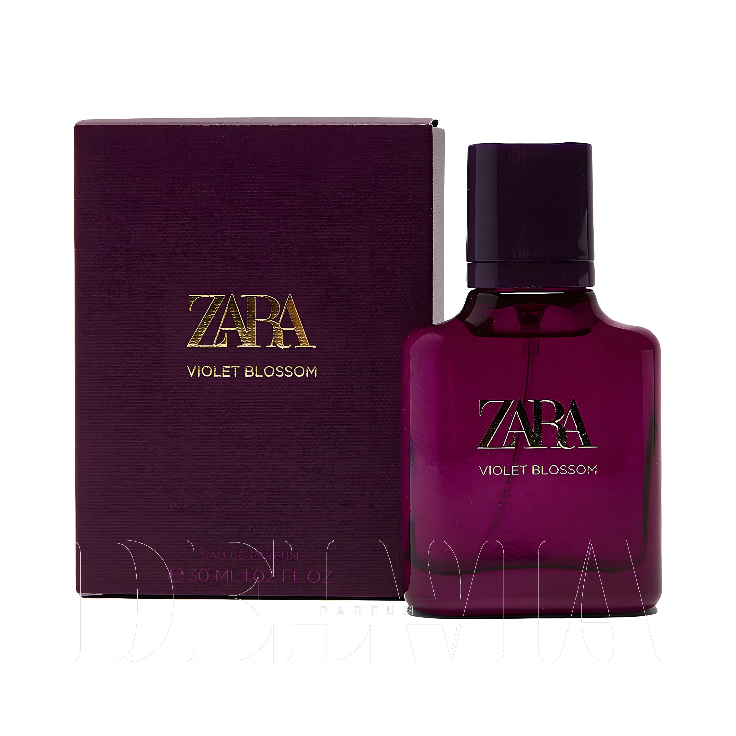 Zara Violet Blossom 5 ml dekant parfüm — kutu ve şişe görseli